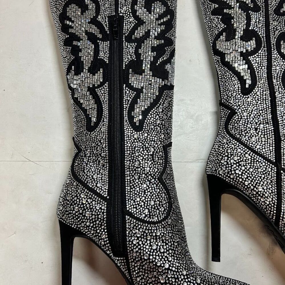 INC Womens 7.5 M Pewter Iresa Rhinestone High Heeled Over The Knee Boots NIB OW9 - Picture 4 of 7